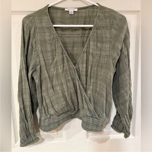 American Eagle Outfitters Olive Green Wrap-Front Top